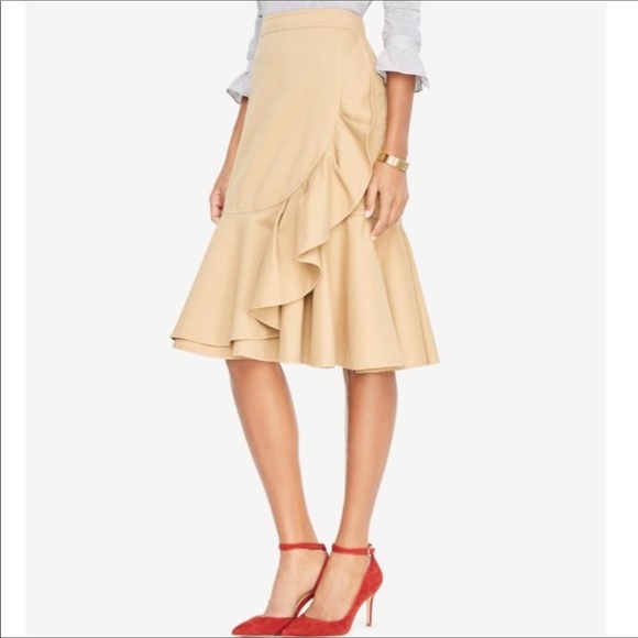Ann Taylor Dresses & Skirts - Ann Taylor Tan Double Ruffle Midi Skirt Sz 8